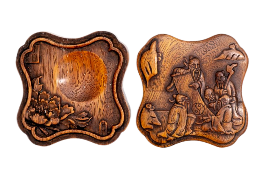 花梨木雕五老观太极 砚台盒