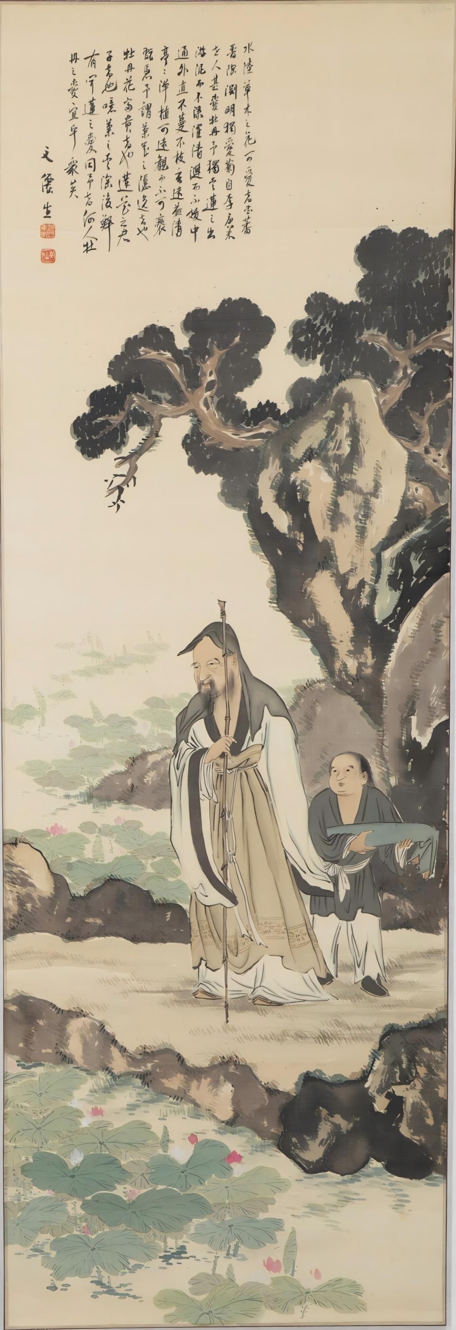 《爱莲图》  绢本卷轴 日本文仙生手绘(1).jpg