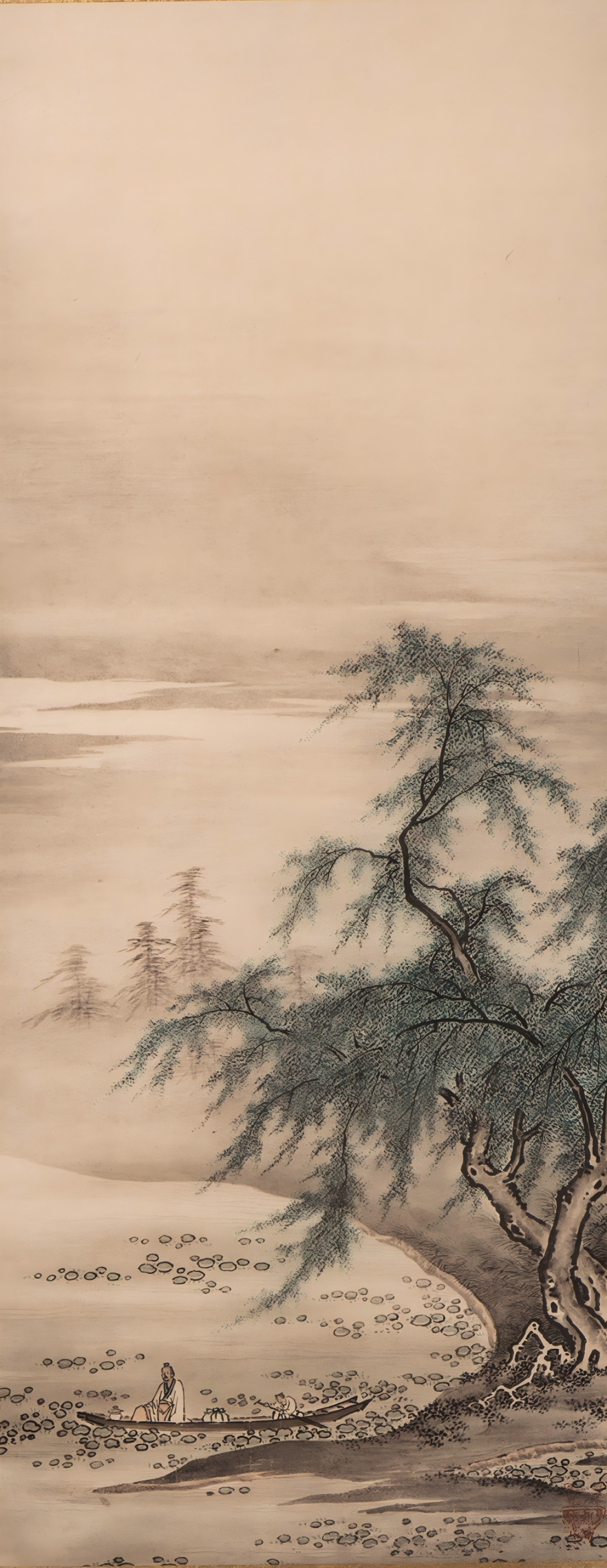 《周茂叔爱莲图》  日本狩野正信绘 复制品 彩印卷轴(1).png